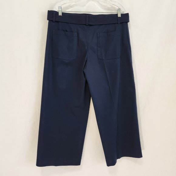 BANANA REPUBLIC Trendy Navy Wide Leg Crop Preppy Belted Pants Size 12 New NO Tag - Picture 2 of 16